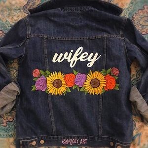 SUNFLOWER “WIFEY” HAND PAINTED JEAN JACKET